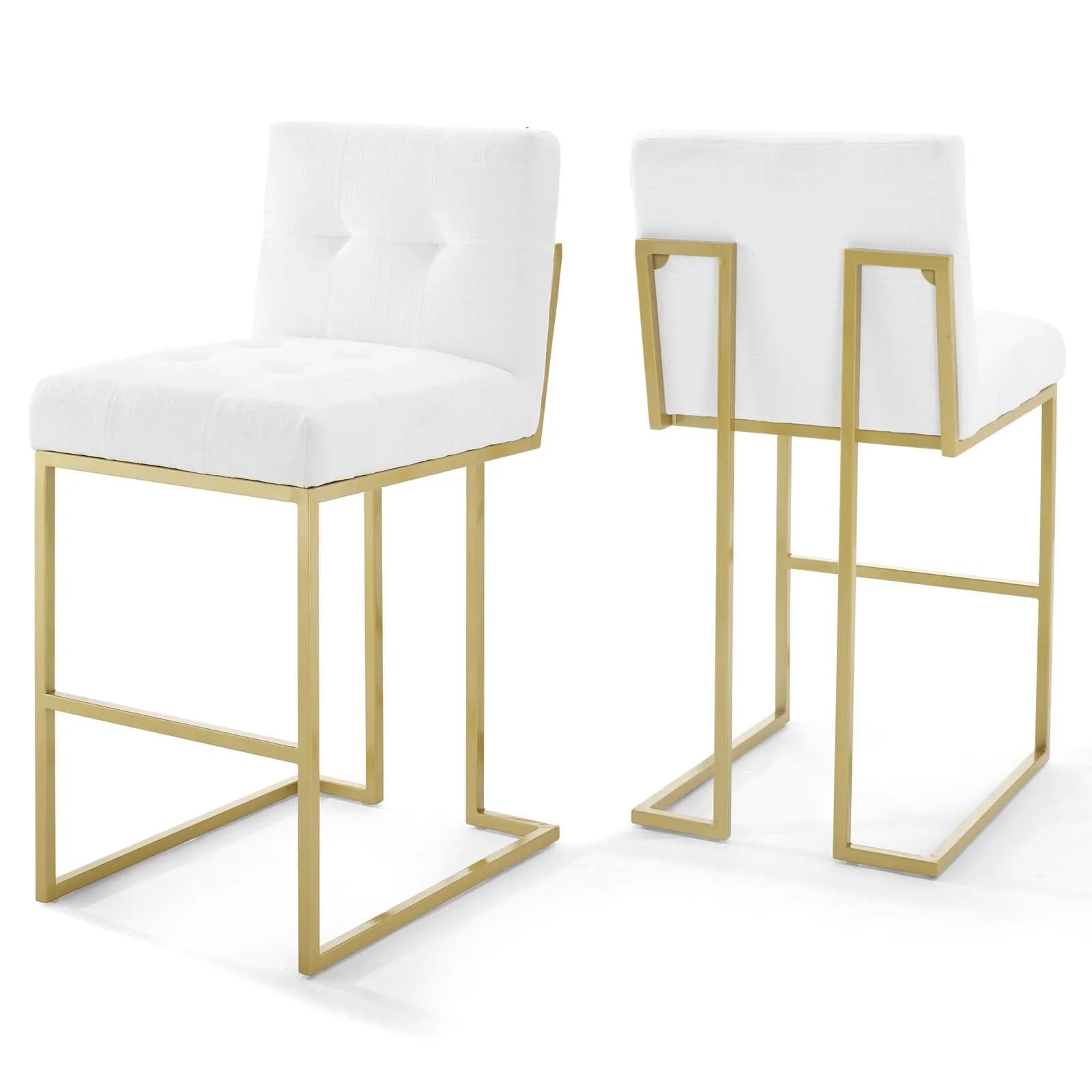 Privy Gold Stainless Steel Upholstered Fabric Bar Stool Set of 2 by Modway