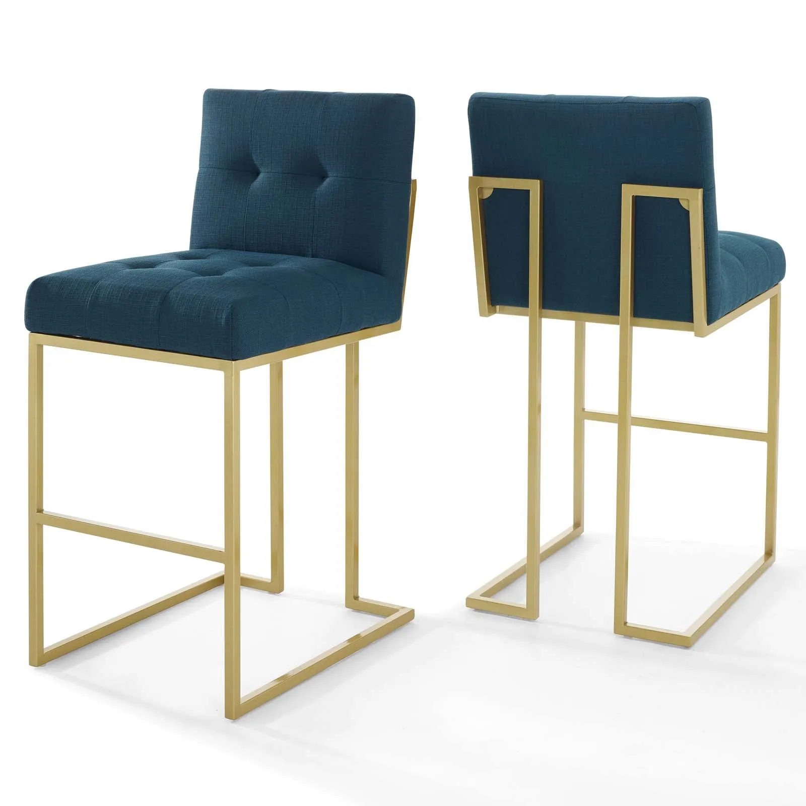 Privy Gold Stainless Steel Upholstered Fabric Bar Stool Set of 2 by Modway
