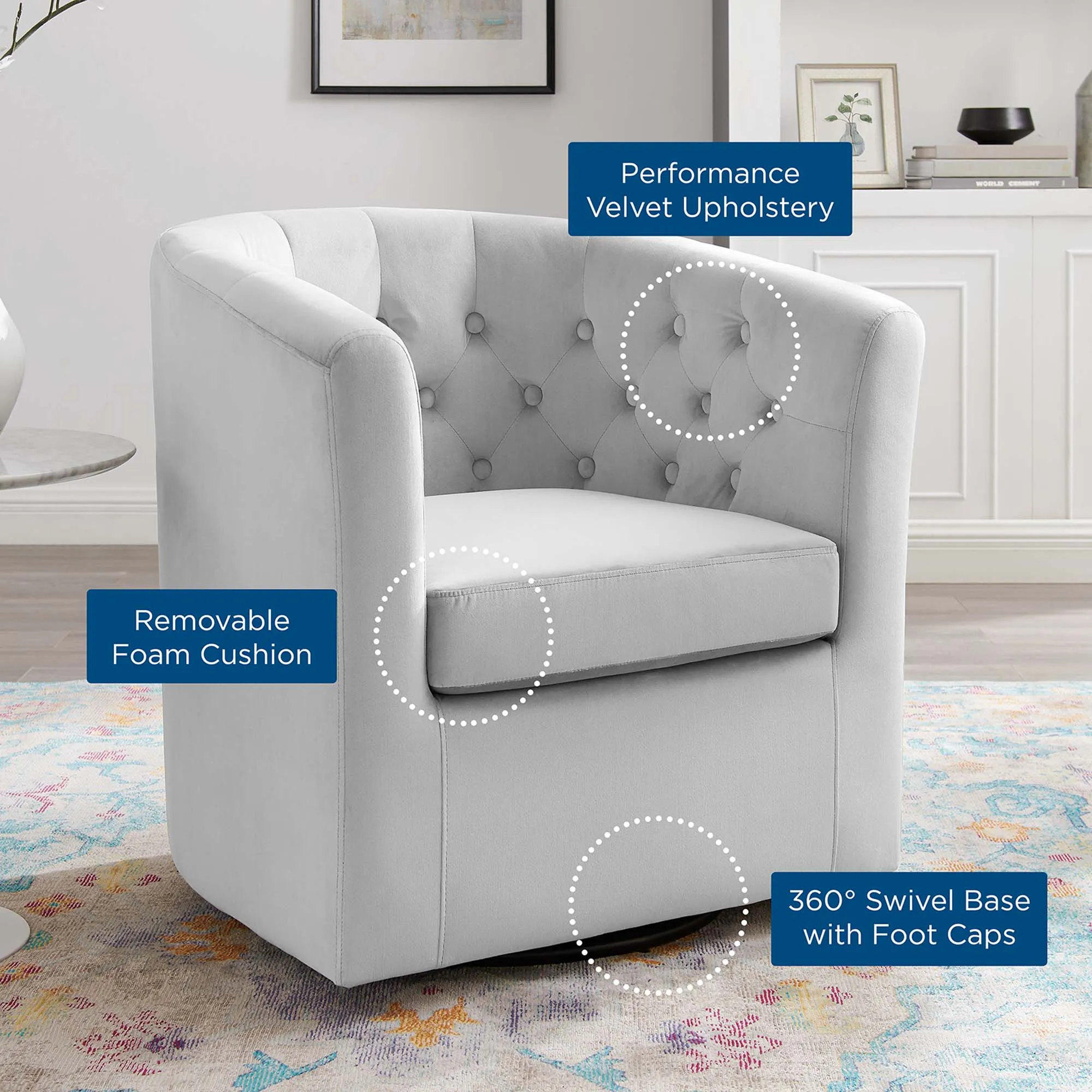 Prospect Tufted Performance Velvet Swivel Armchair by Modway