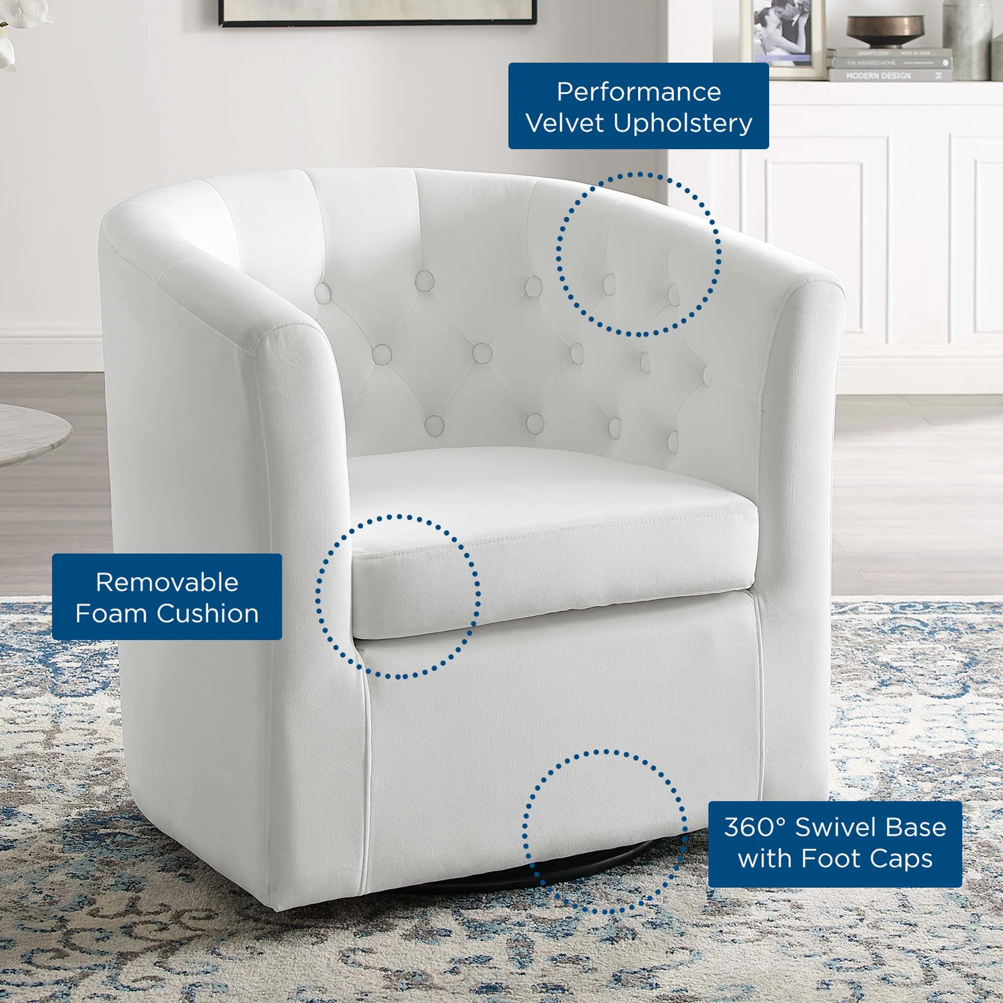Prospect Tufted Performance Velvet Swivel Armchair by Modway