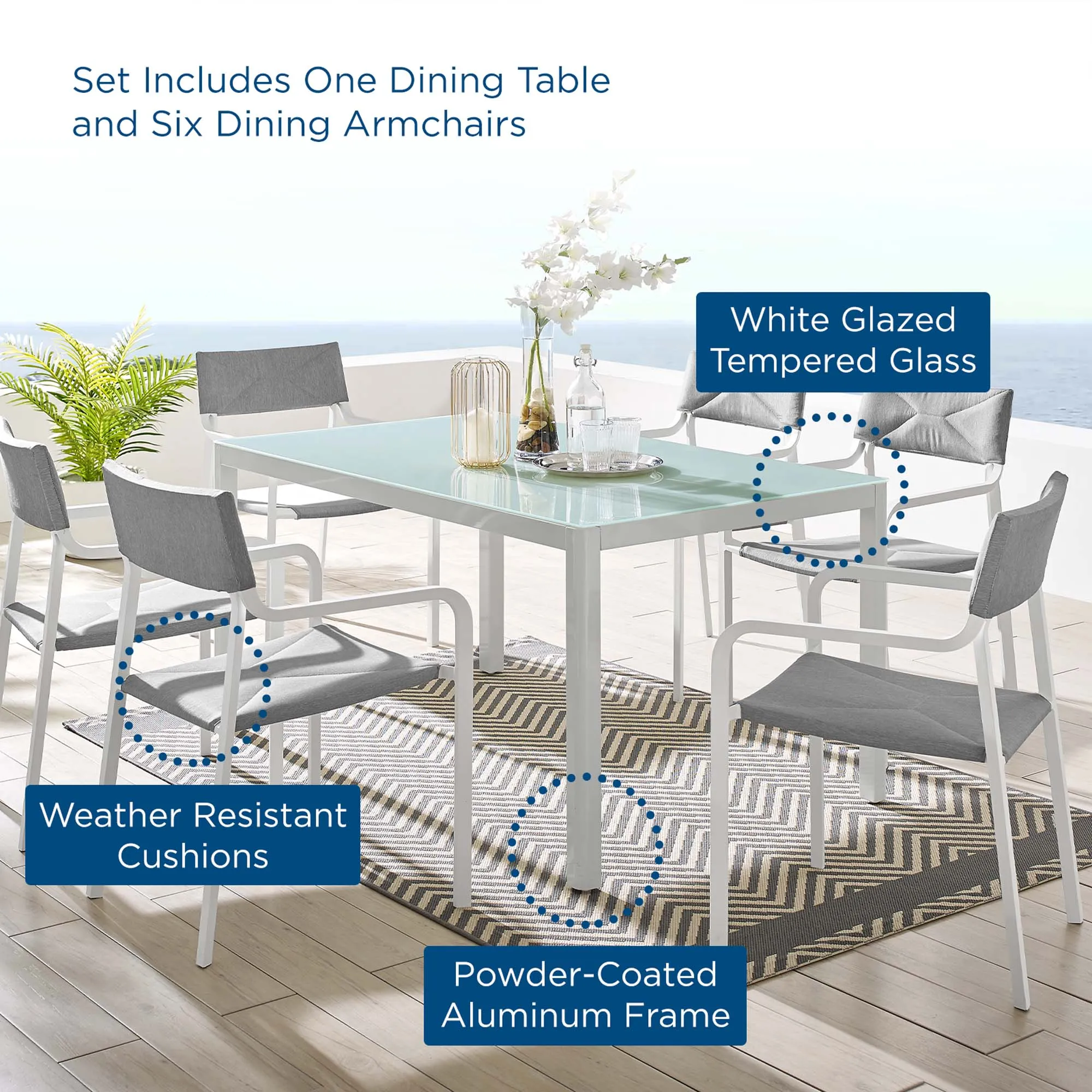 Raleigh 7 Piece Outdoor Patio Aluminum Dining Set by Modway