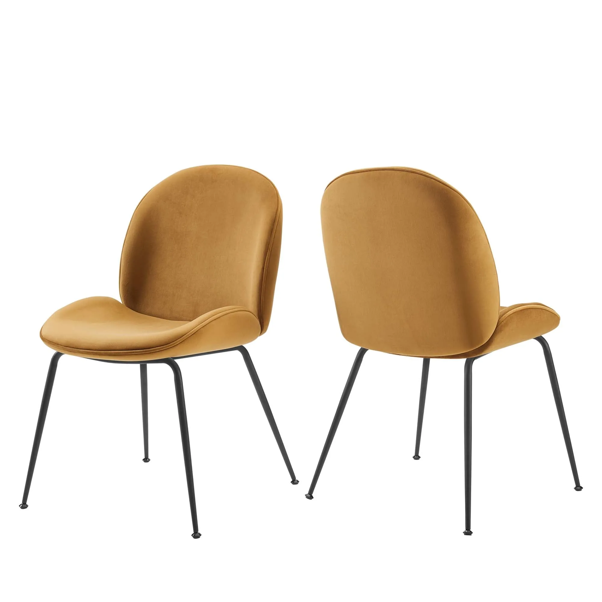 Scoop Black Powder Coated Steel Leg Performance Velvet Dining Chairs - Set of 2 by Modway