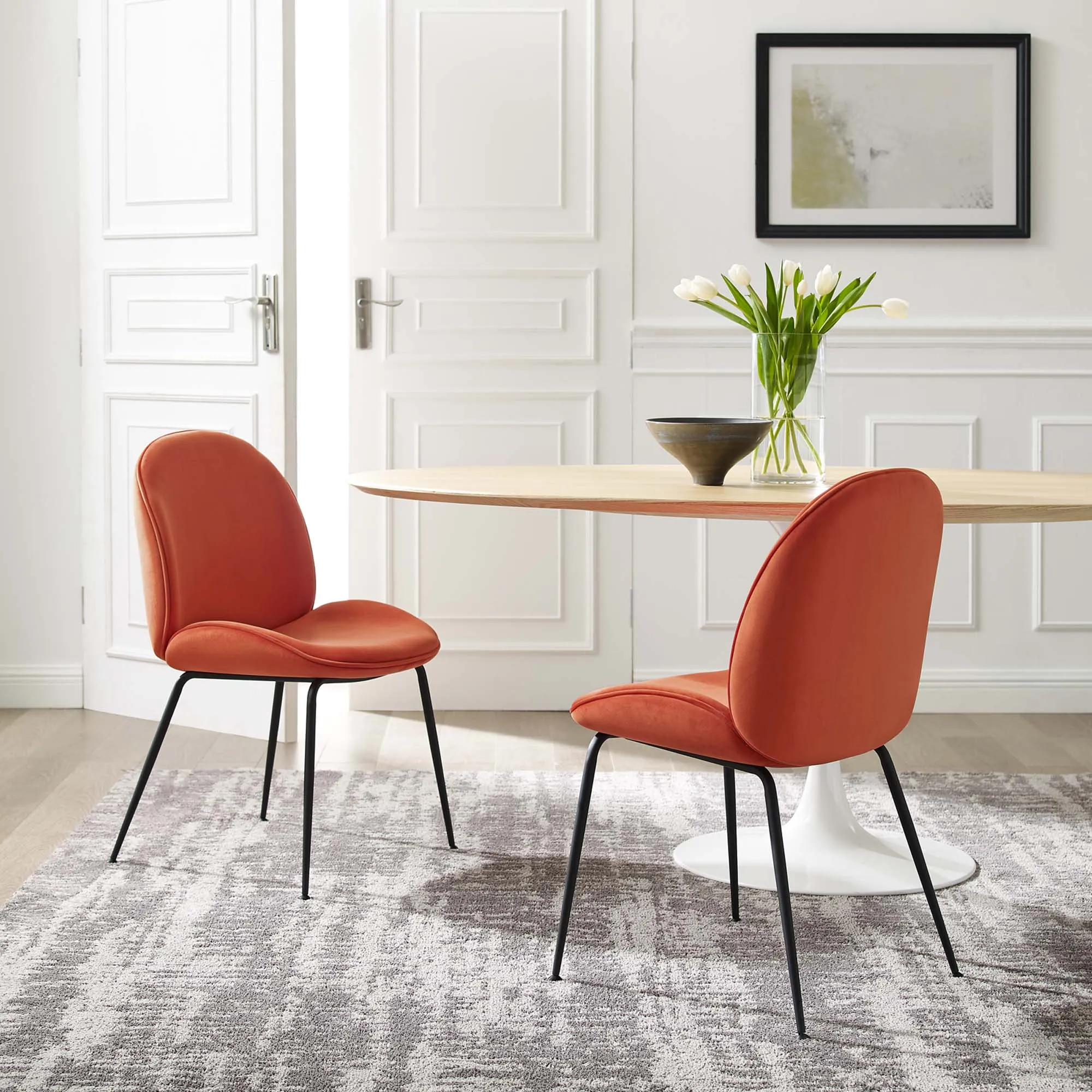 Scoop Black Powder Coated Steel Leg Performance Velvet Dining Chairs - Set of 2 by Modway
