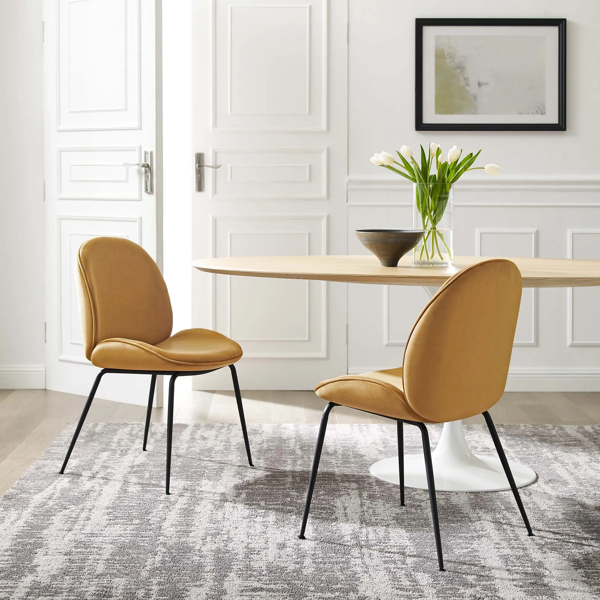 Scoop Black Powder Coated Steel Leg Performance Velvet Dining Chairs - Set of 2 by Modway