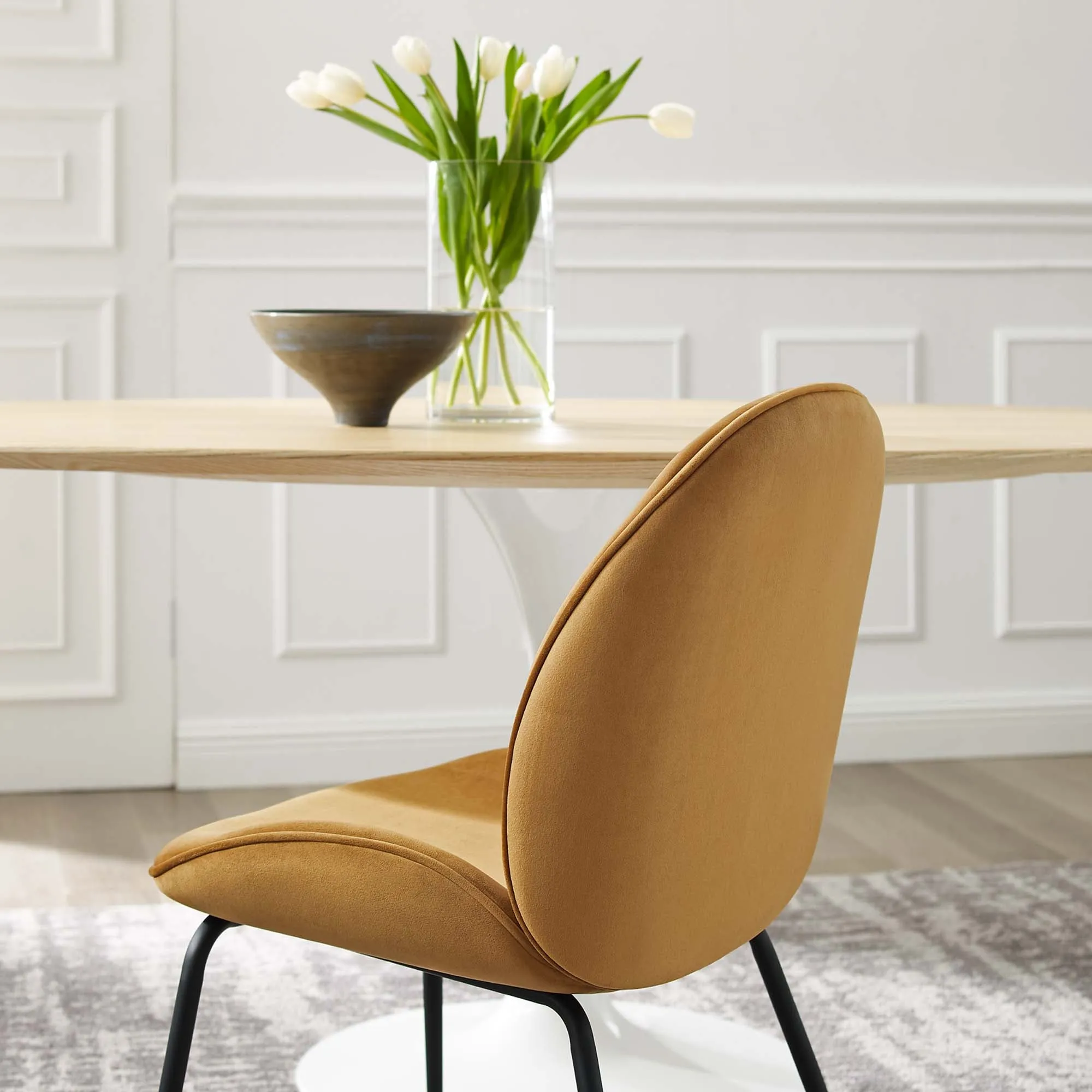 Scoop Black Powder Coated Steel Leg Performance Velvet Dining Chairs - Set of 2 by Modway
