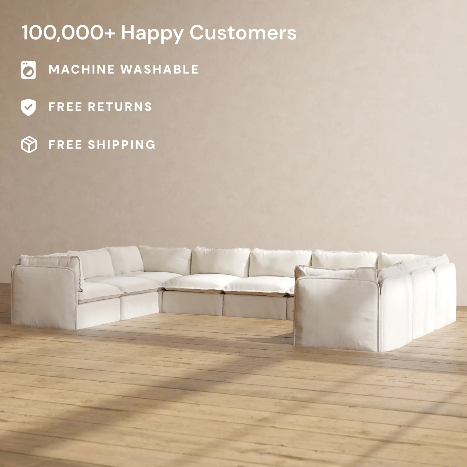 Slipcover Only - Modular Performance 9-Seater U-Sectional | Blended Weave in Flour