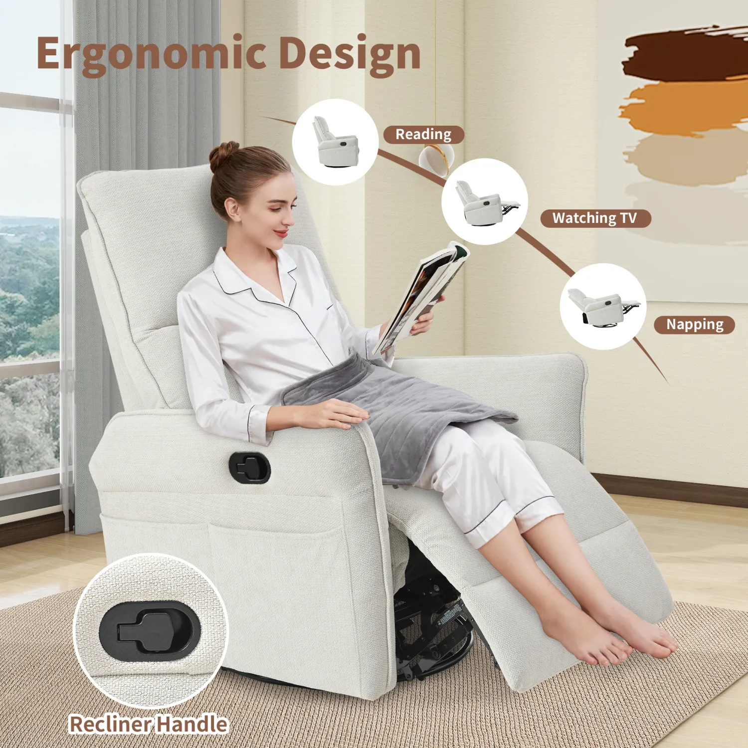 Streamdale 360 Swivel Rocker Recliner Chair - Gray Fabric