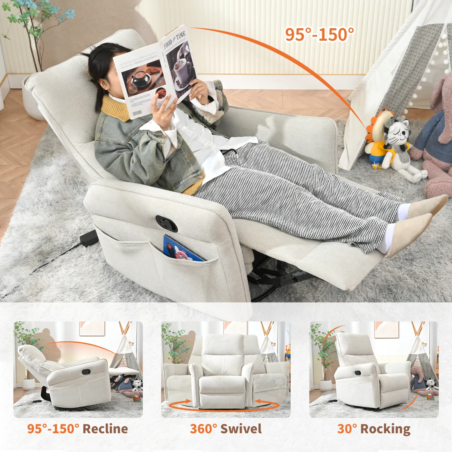 Streamdale 360 Swivel Rocker Recliner Chair - Gray Fabric