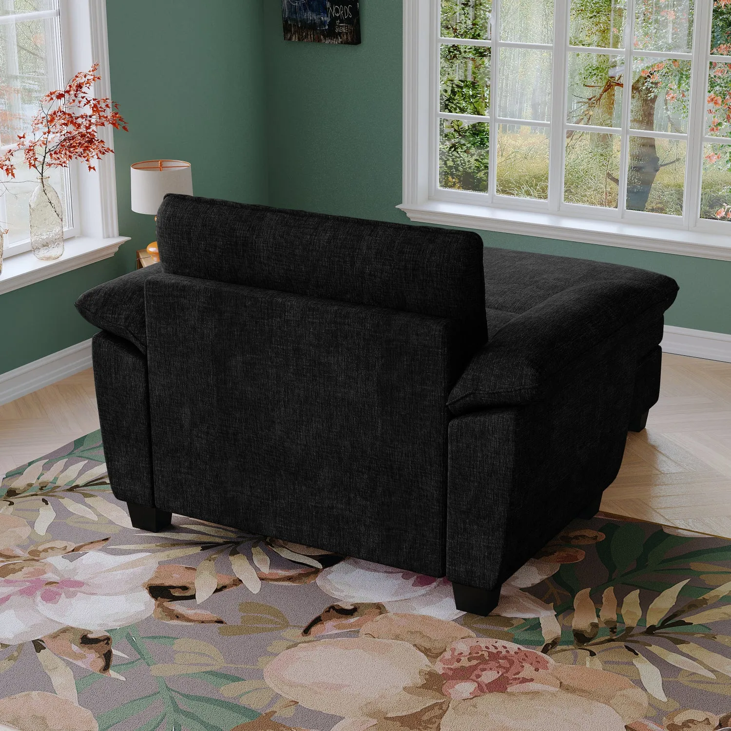 Streamdale 51" Black Chenille Chaise Lounge with Ottoman & Storage
