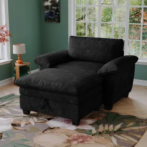 Streamdale 51" Black Chenille Chaise Lounge with Ottoman & Storage