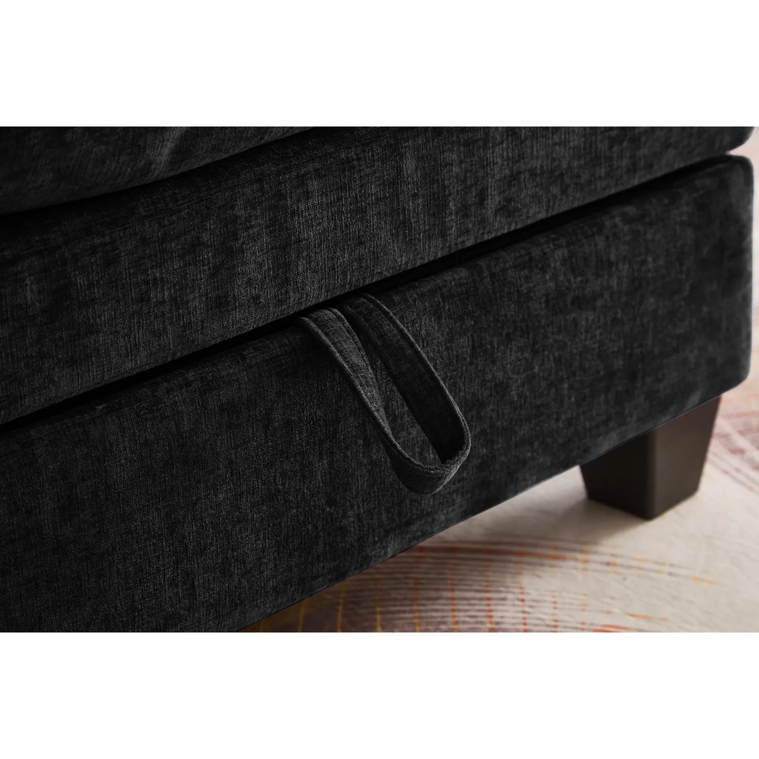 Streamdale 51" Black Chenille Chaise Lounge with Ottoman & Storage