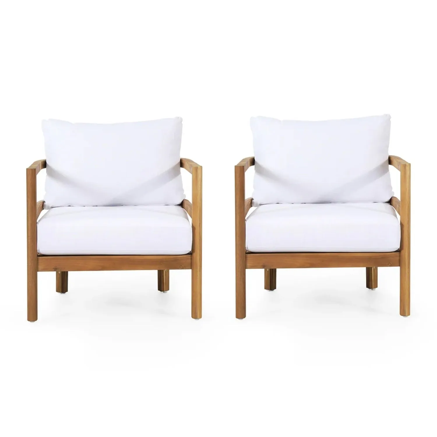 Streamdale Acacia Wood Patio Club Chairs (Set of 2) - Light Teak, White