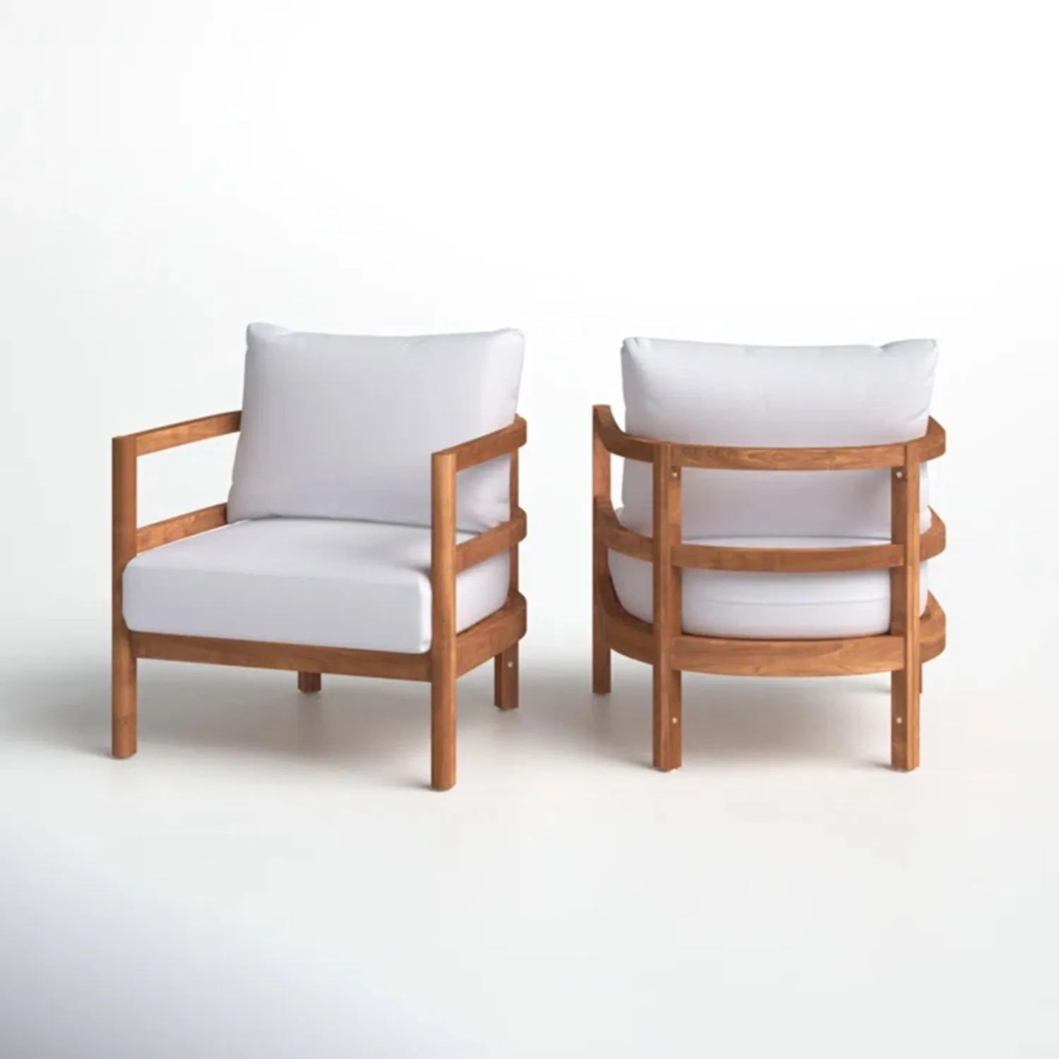 Streamdale Acacia Wood Patio Club Chairs (Set of 2) - Light Teak, White