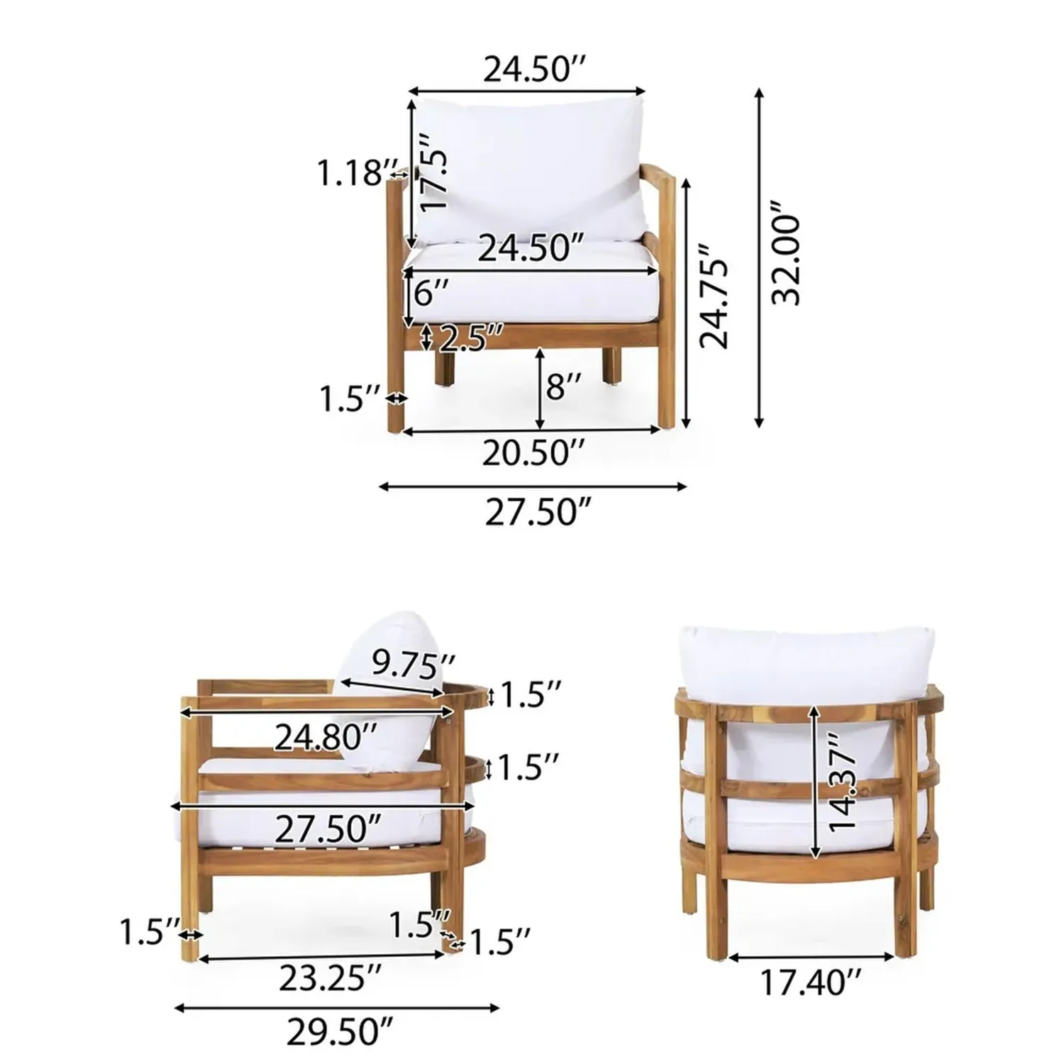 Streamdale Acacia Wood Patio Club Chairs (Set of 2) - Light Teak, White