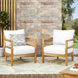 Streamdale Acacia Wood Patio Club Chairs (Set of 2) - Light Teak, White