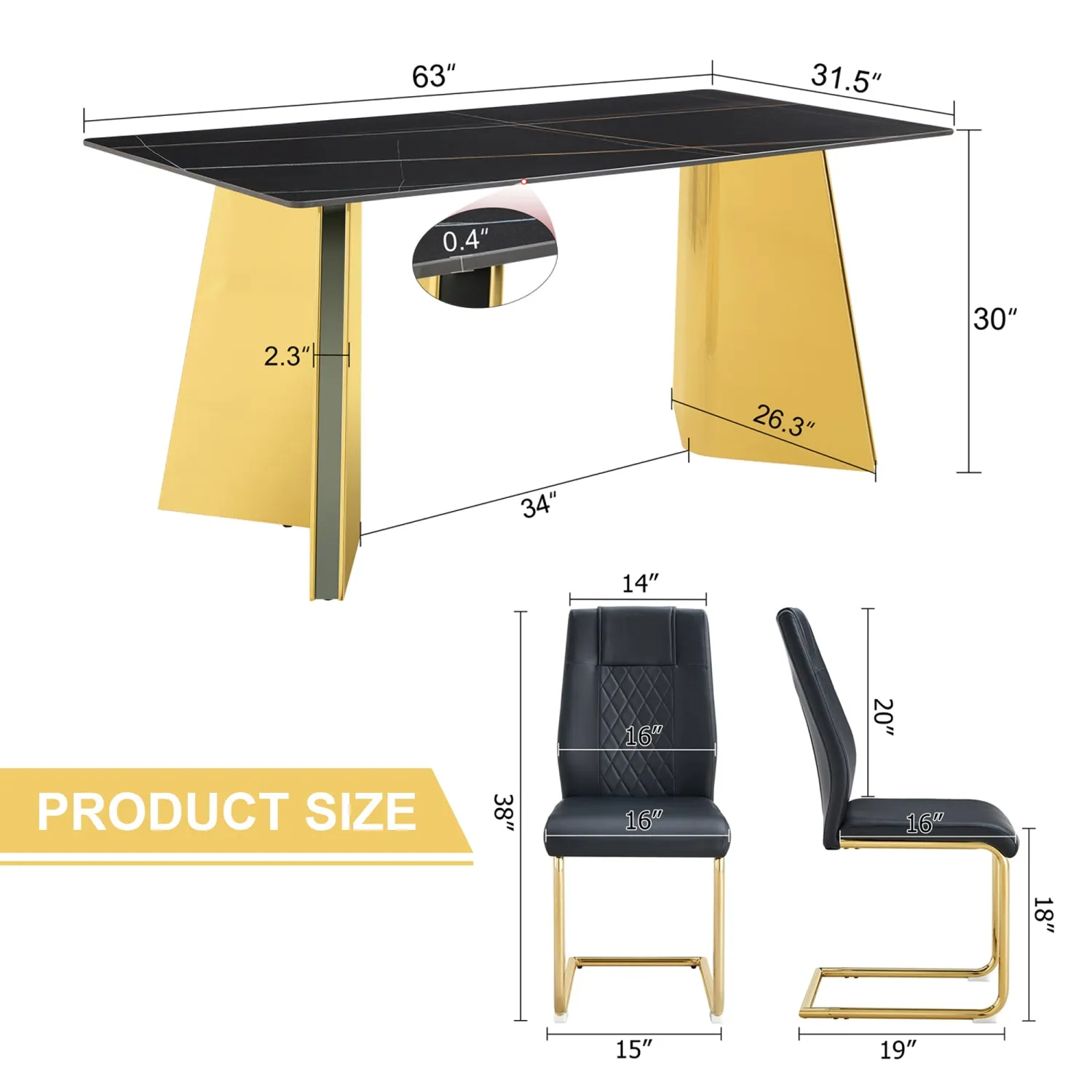 Streamdale Black Sintered Stone Table & 6 PU Chairs - Golden Accents