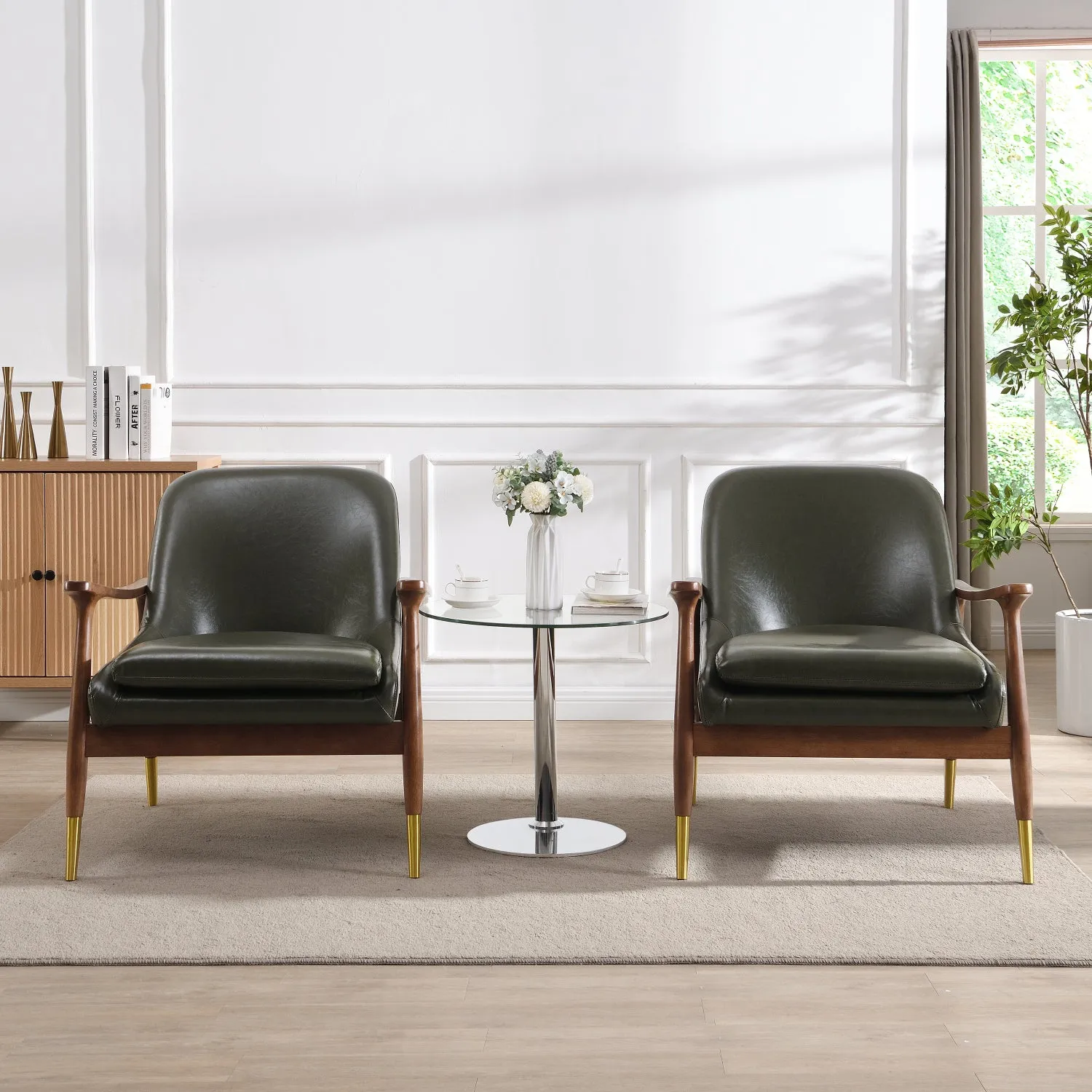 Streamdale Faux Leather Accent Chairs - Mid-Century Style