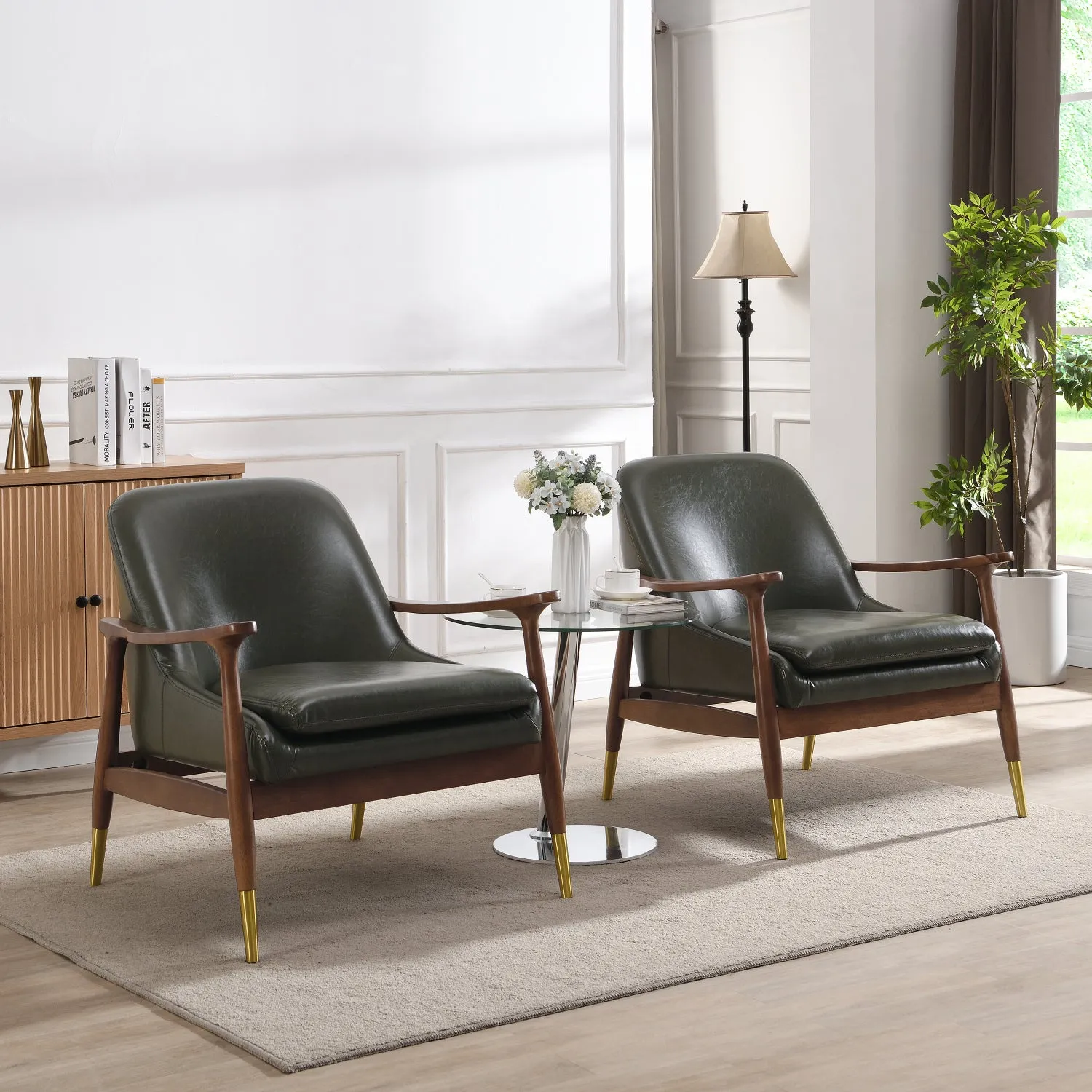 Streamdale Faux Leather Accent Chairs - Mid-Century Style