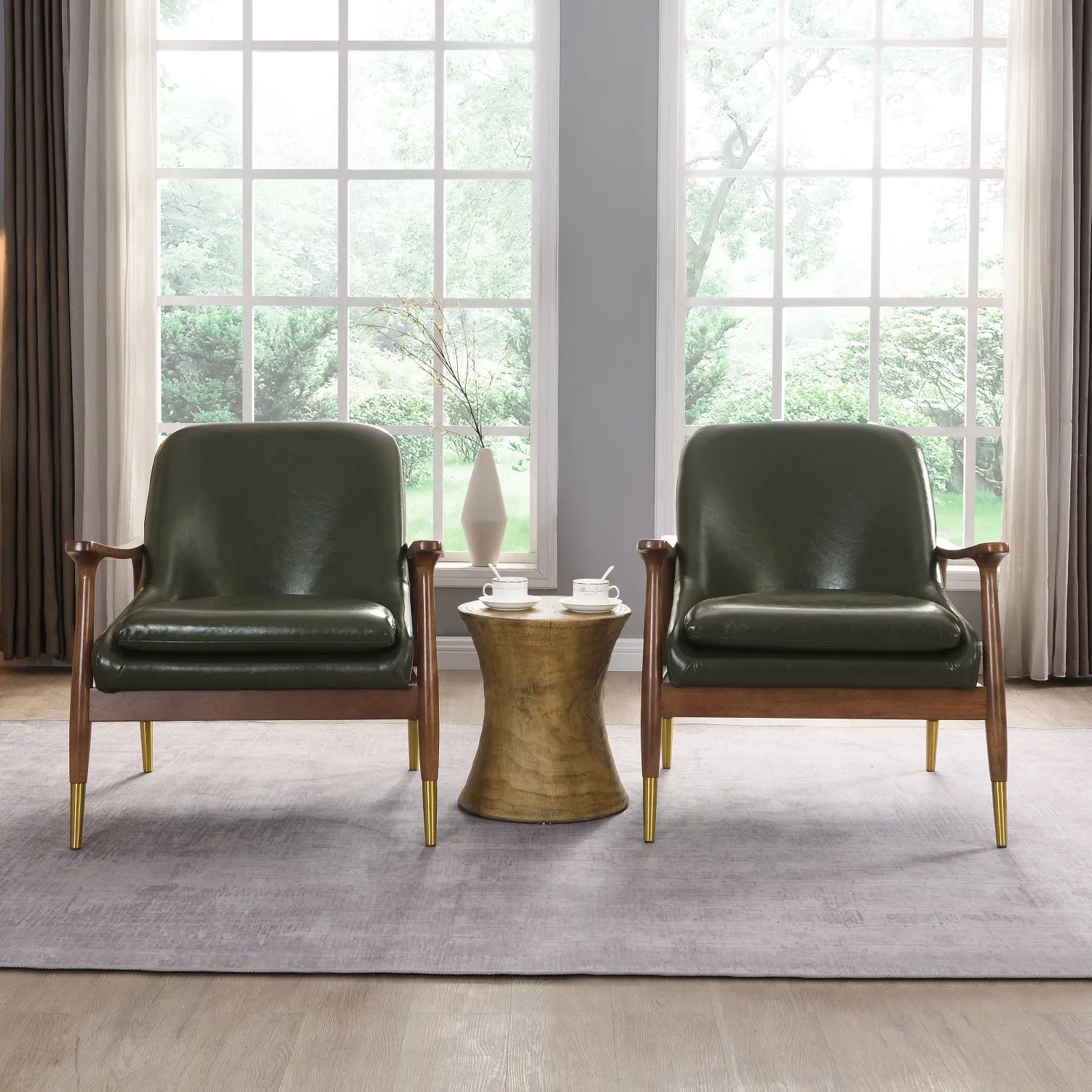 Streamdale Faux Leather Accent Chairs - Mid-Century Style