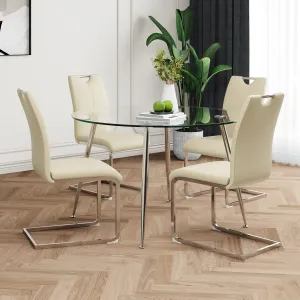 Streamdale Modern Glass Table & Yellow PU Chair Set (5-Piece)