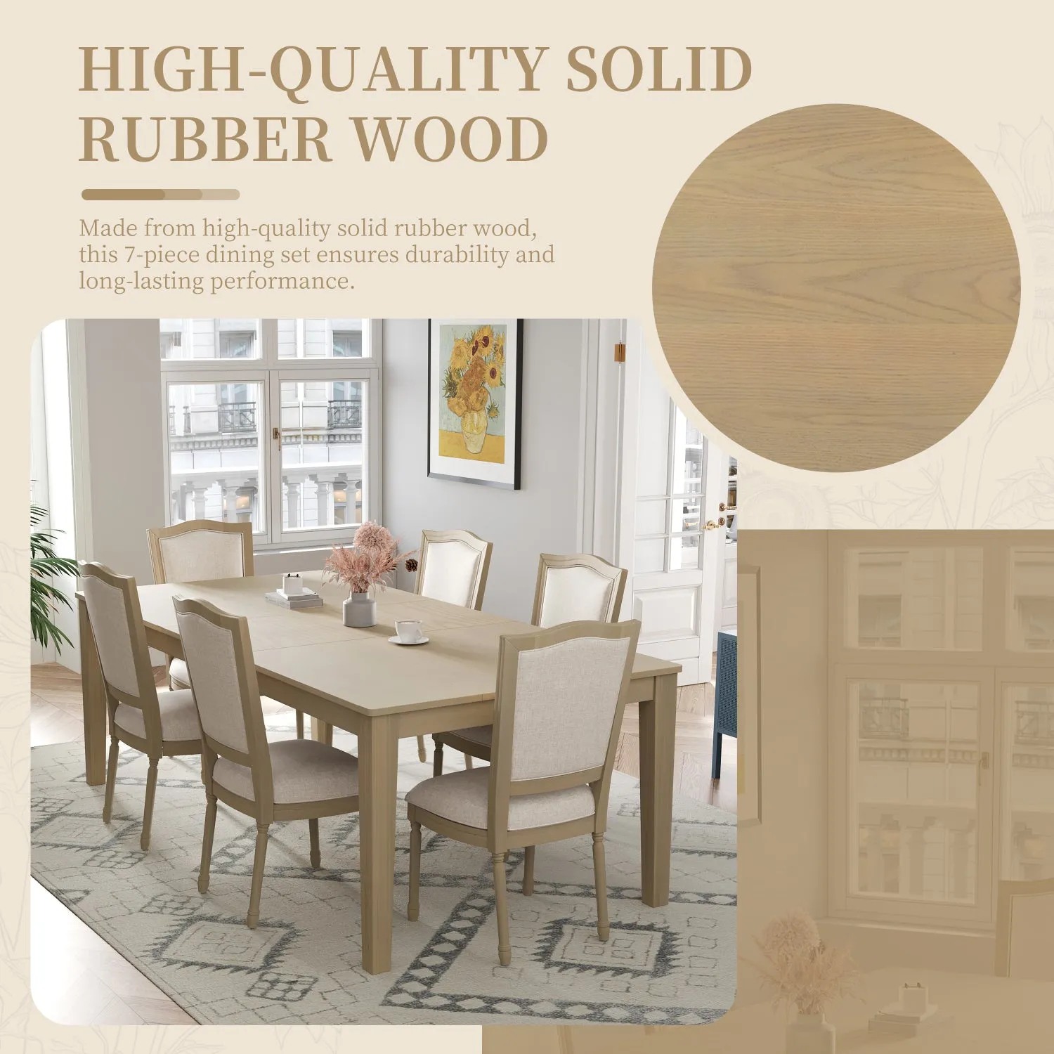 Streamdale Rustic Extendable Dining Set: Table, 6 Chairs, Drawers