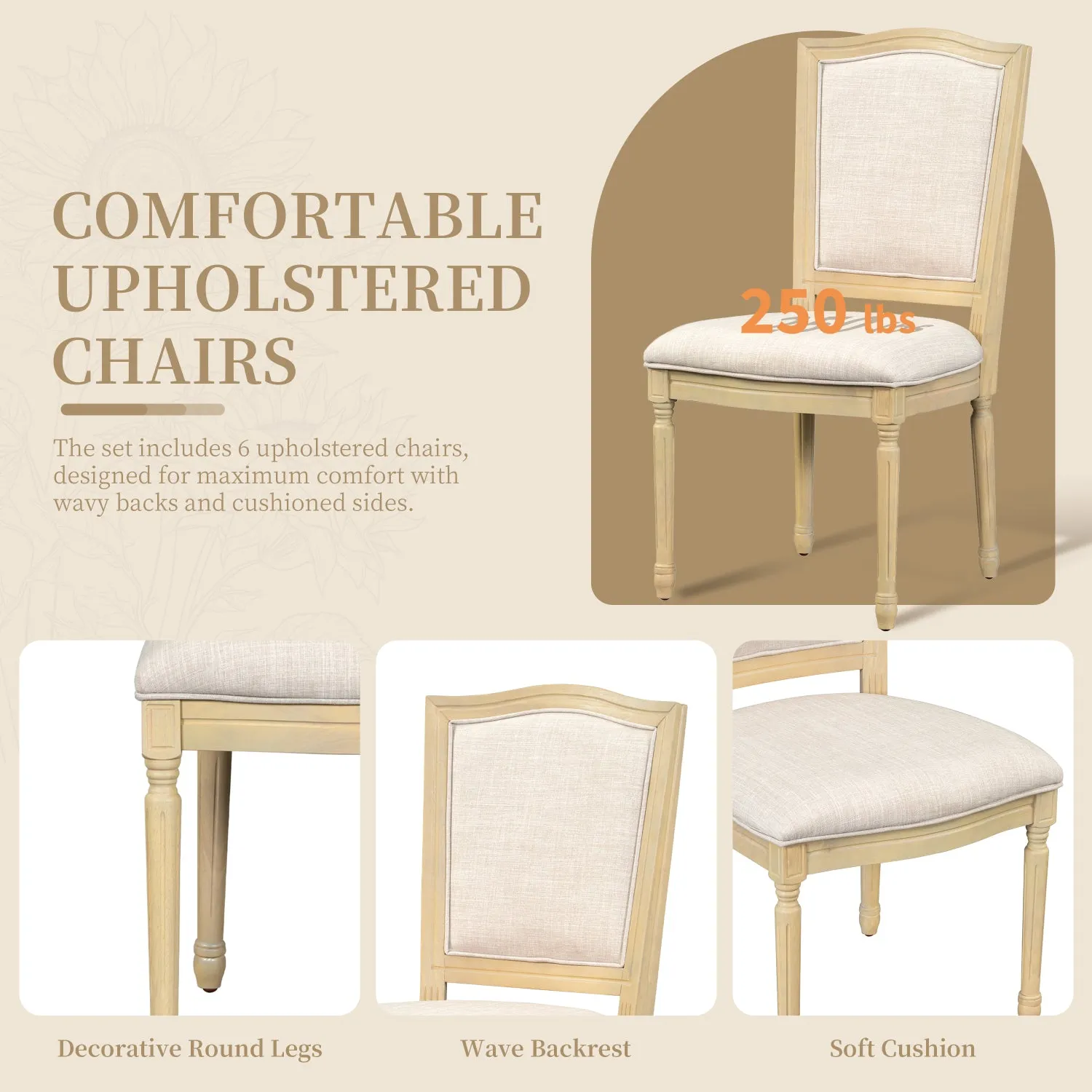 Streamdale Rustic Extendable Dining Set: Table, 6 Chairs, Drawers