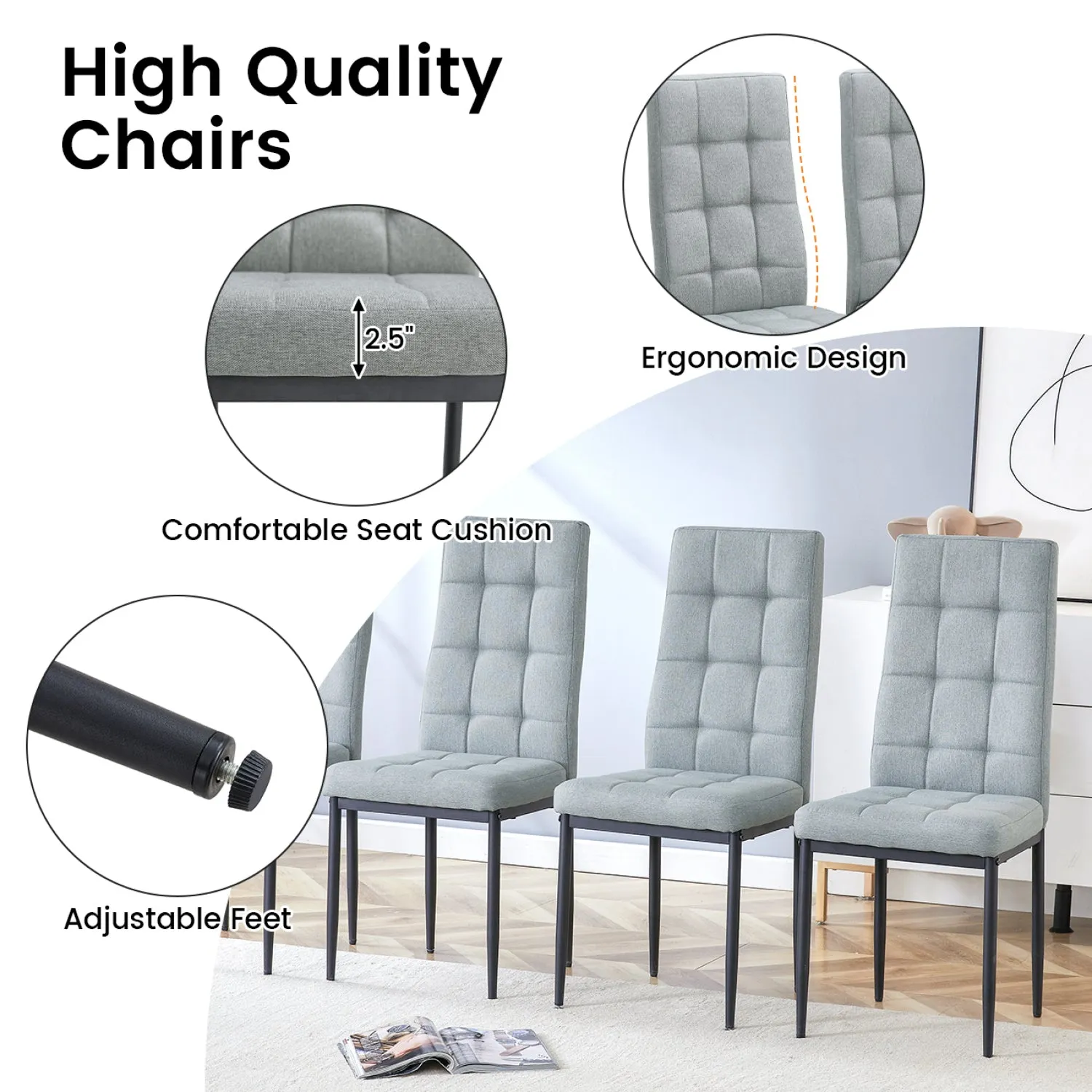 Streamdale Tufted Linen Dining Chairs (Set of 4)