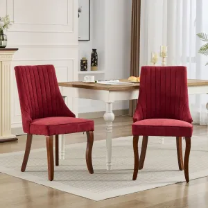 Streamdale Wine Red Flocked Linen Dining Chairs, Set of 2