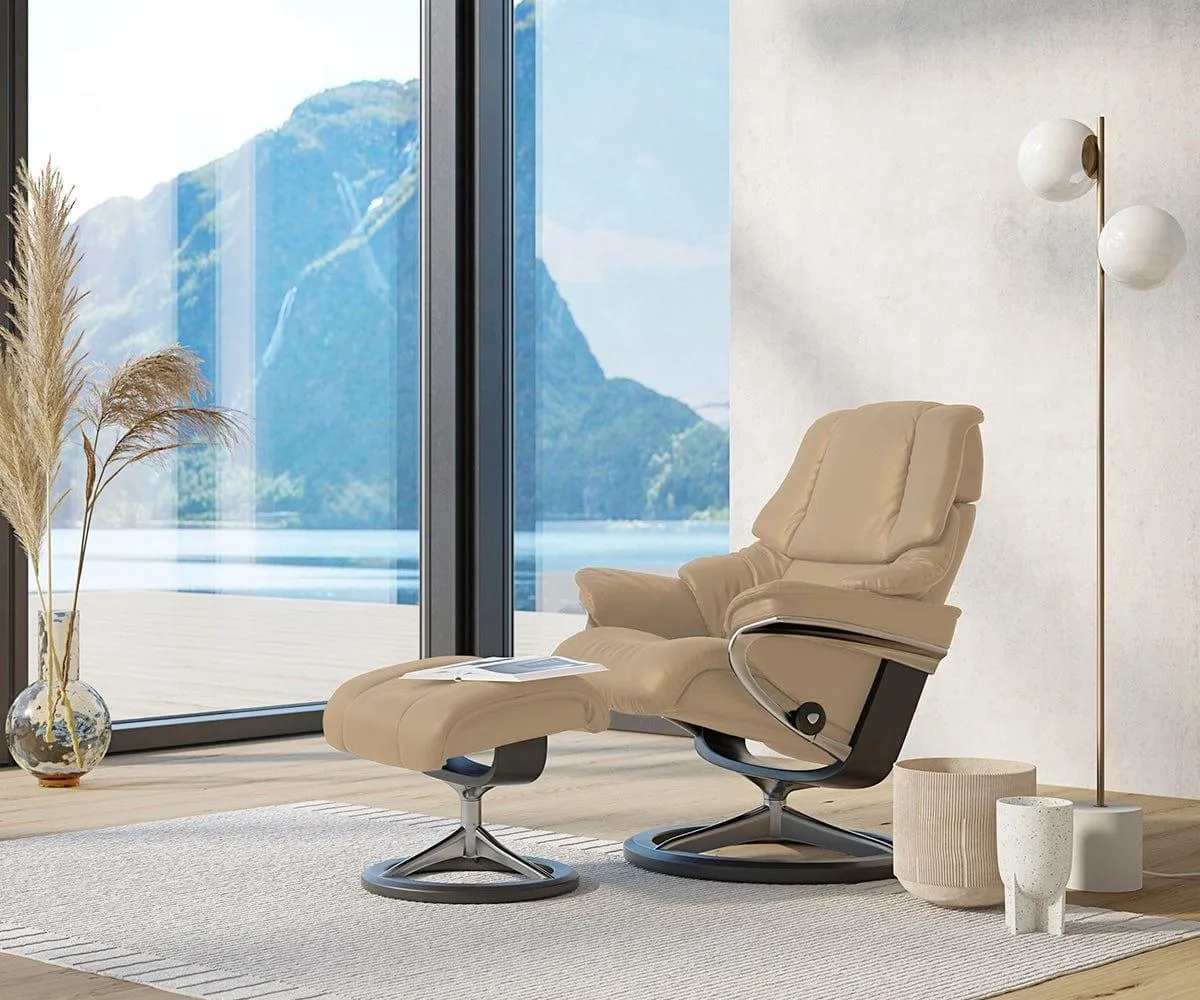 Stressless® Reno Recliner & Ottoman with Signature Base - Sand